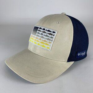 Columbia Sportswear PFG Mens Cream Navy Blue Stretch Fitted Hat